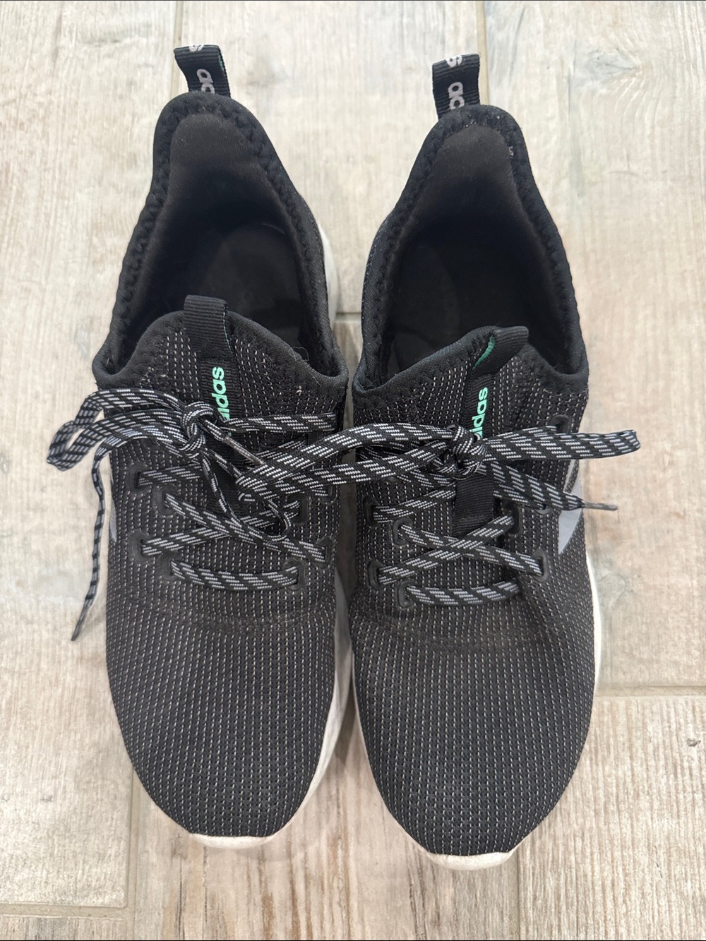 adidas Black Knit Sneakers with Green Logo Accents